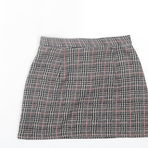 Topshop Womens Black Plaid Polyester A-Line Skirt Size 6   Button