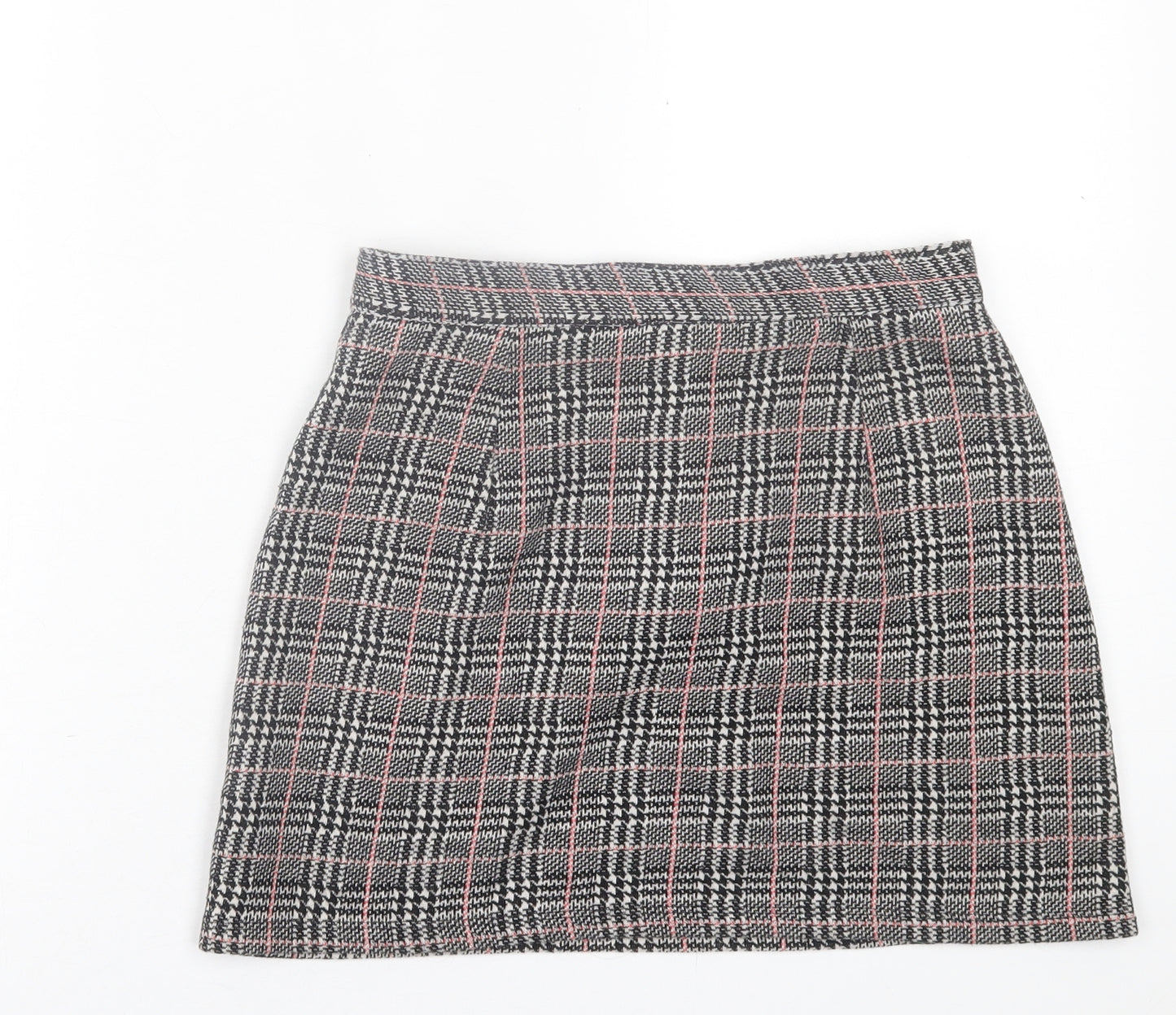 Topshop Womens Black Plaid Polyester A-Line Skirt Size 6   Button