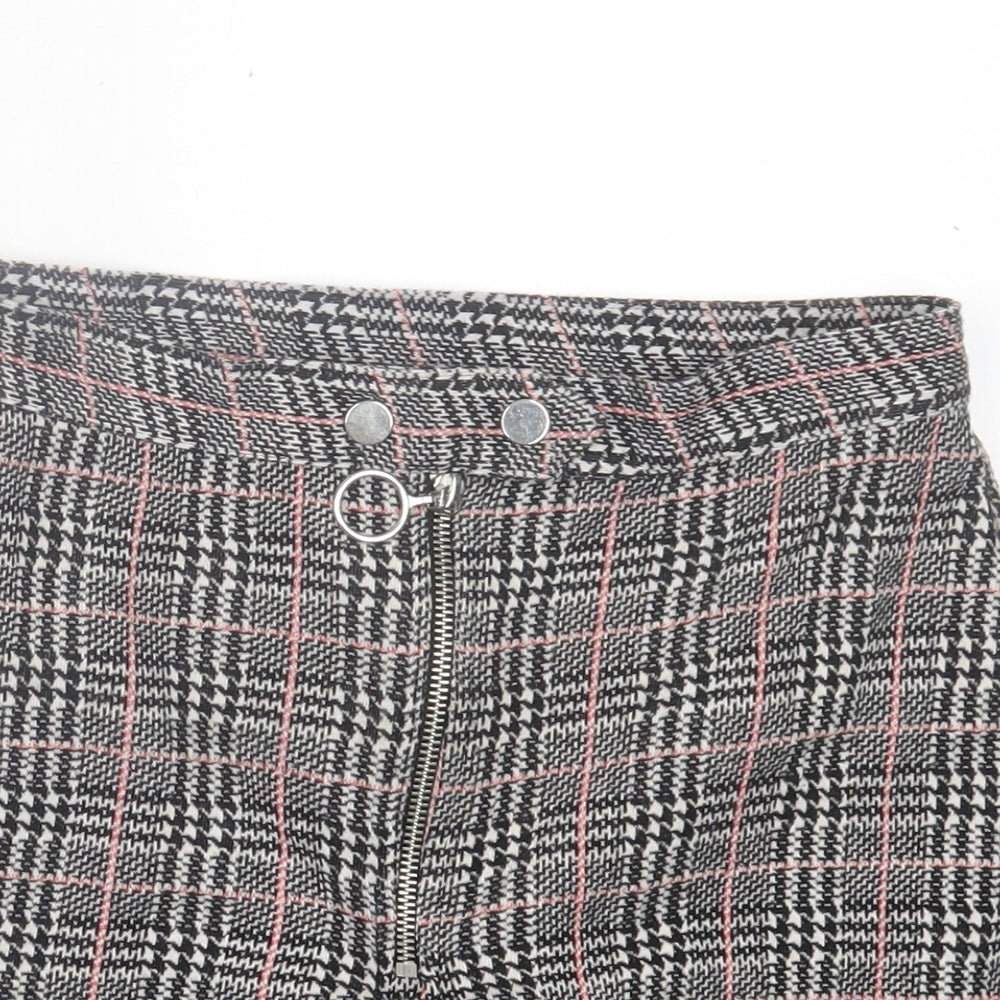 Topshop Womens Black Plaid Polyester A-Line Skirt Size 6   Button
