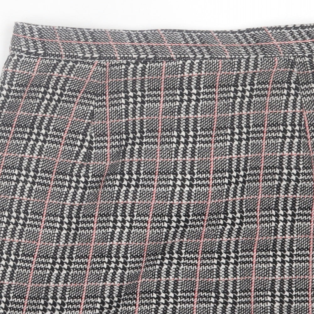 Topshop Womens Black Plaid Polyester A-Line Skirt Size 6   Button