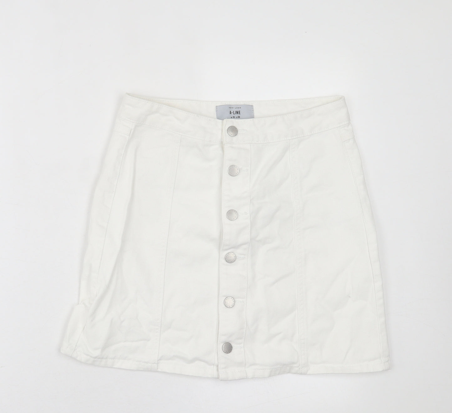 New Look Womens White  Cotton A-Line Skirt Size 10   Button