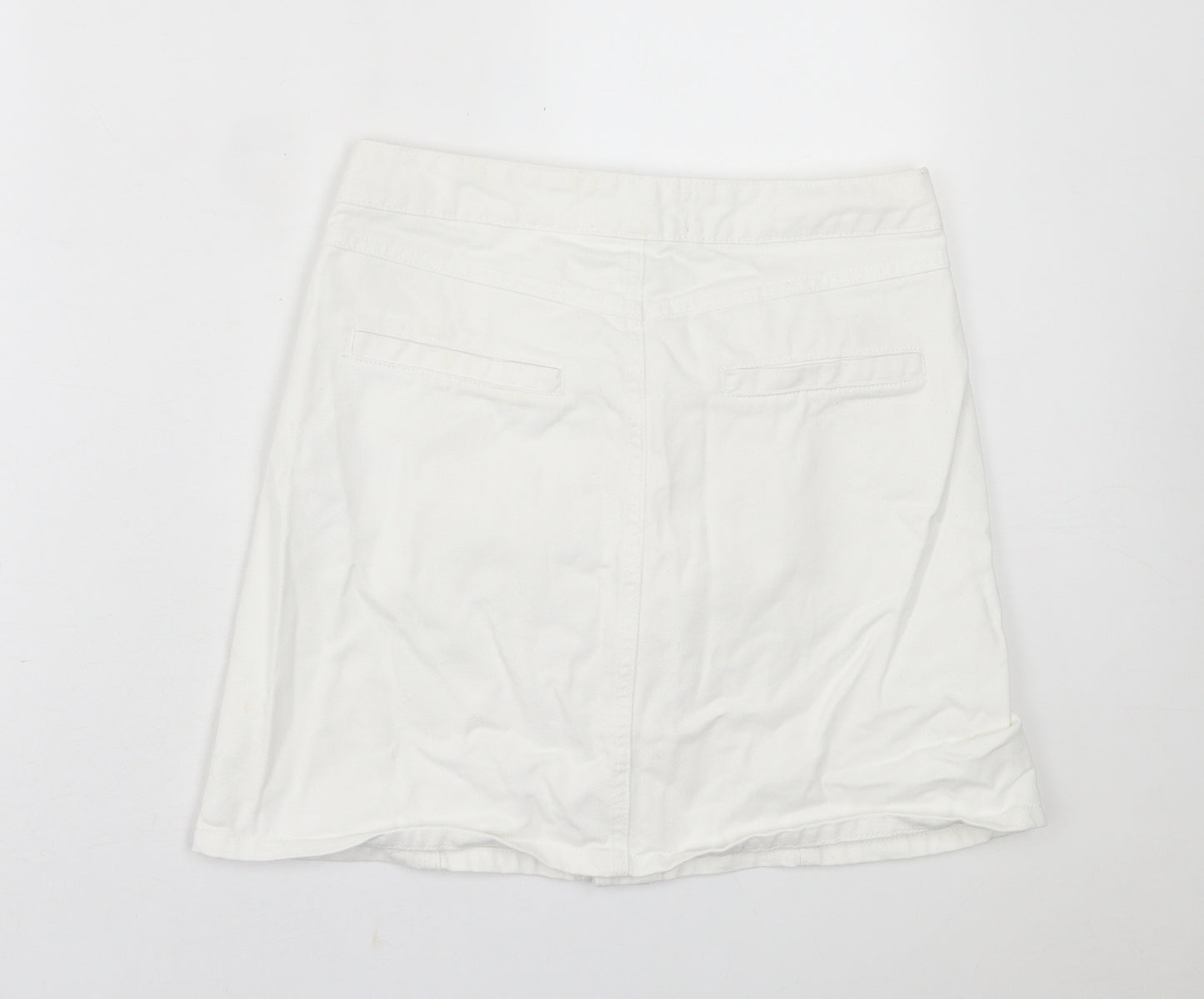 New Look Womens White  Cotton A-Line Skirt Size 10   Button