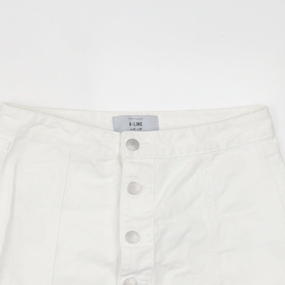 New Look Womens White  Cotton A-Line Skirt Size 10   Button