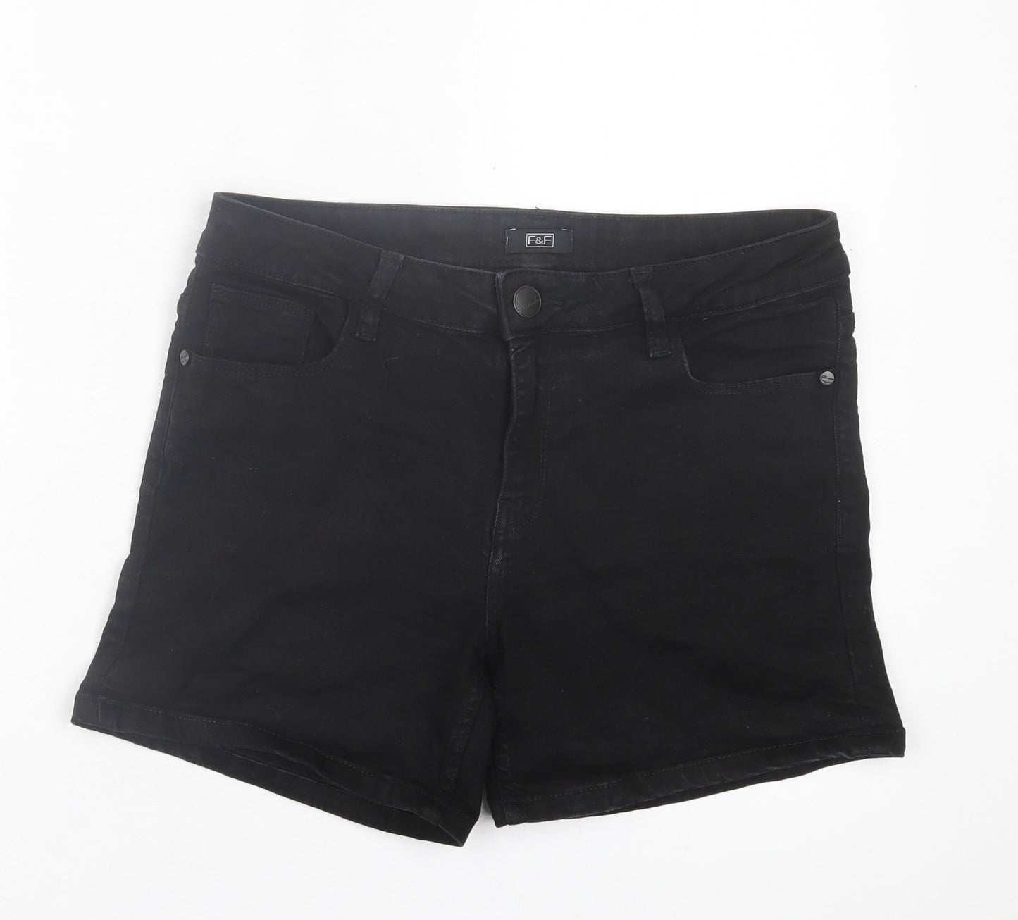 F&F Womens Black  Cotton Boyfriend Shorts Size 12 L5 in Regular Button
