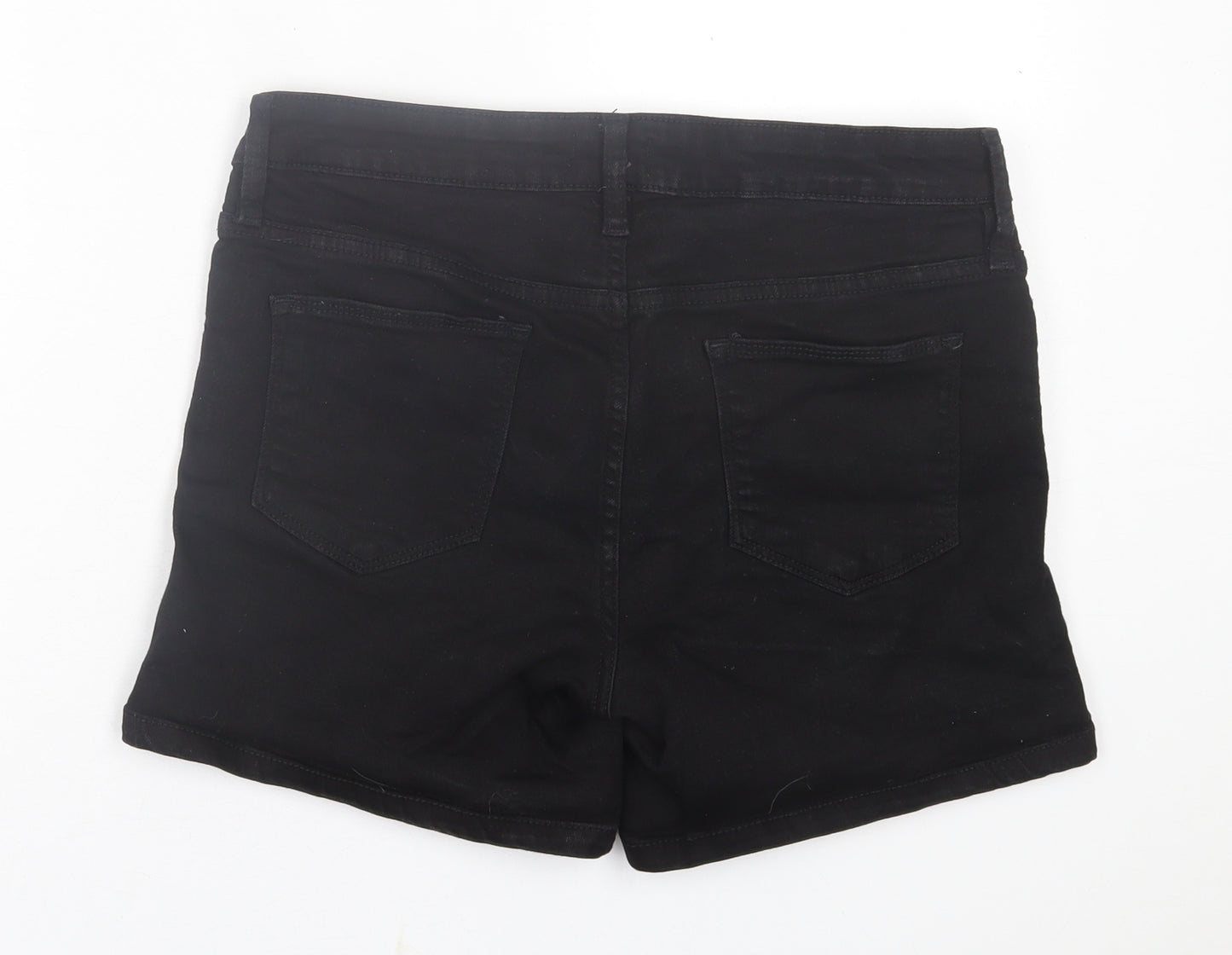 F&F Womens Black  Cotton Boyfriend Shorts Size 12 L5 in Regular Button
