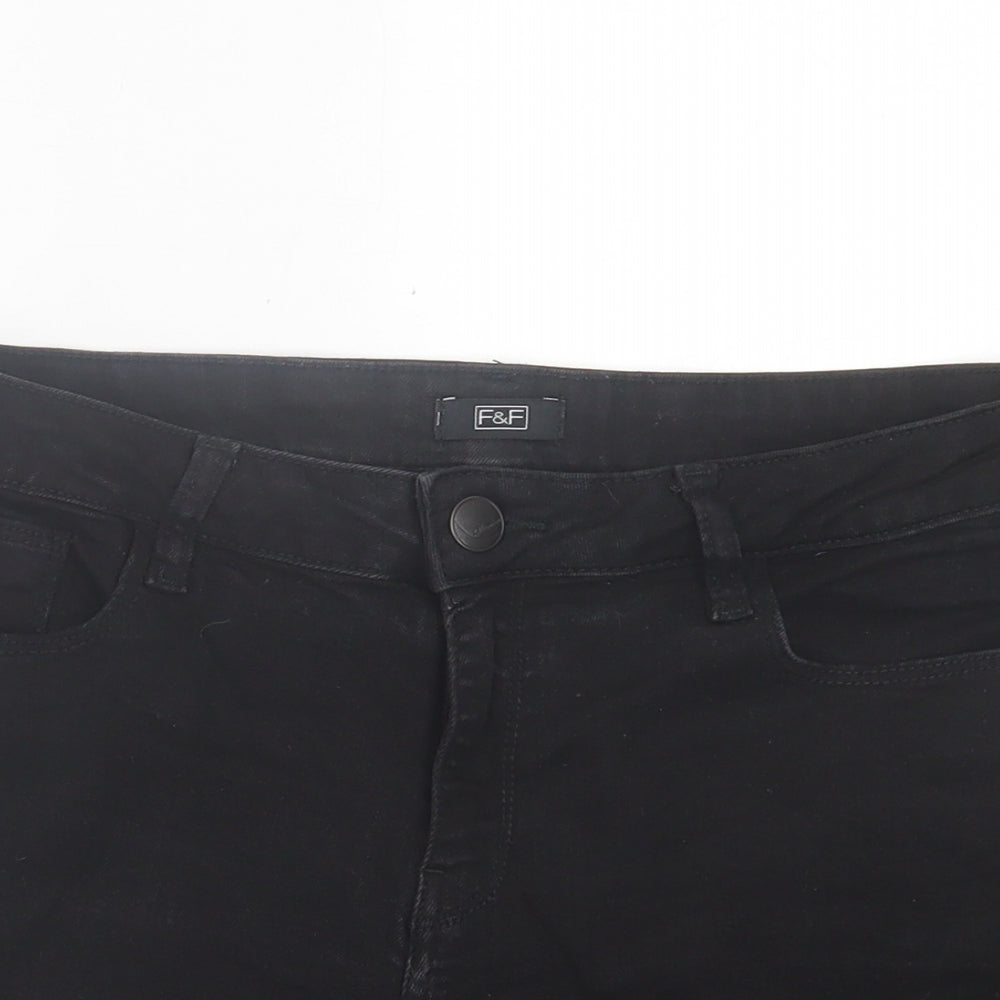 F&F Womens Black  Cotton Boyfriend Shorts Size 12 L5 in Regular Button