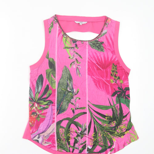 NEXT Womens Pink Floral Viscose Basic Tank Size 10 Crew Neck