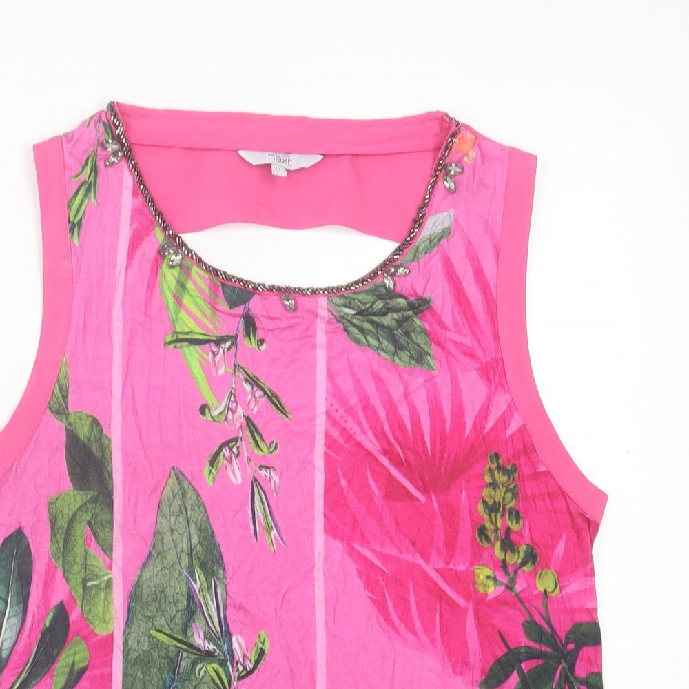 NEXT Womens Pink Floral Viscose Basic Tank Size 10 Crew Neck