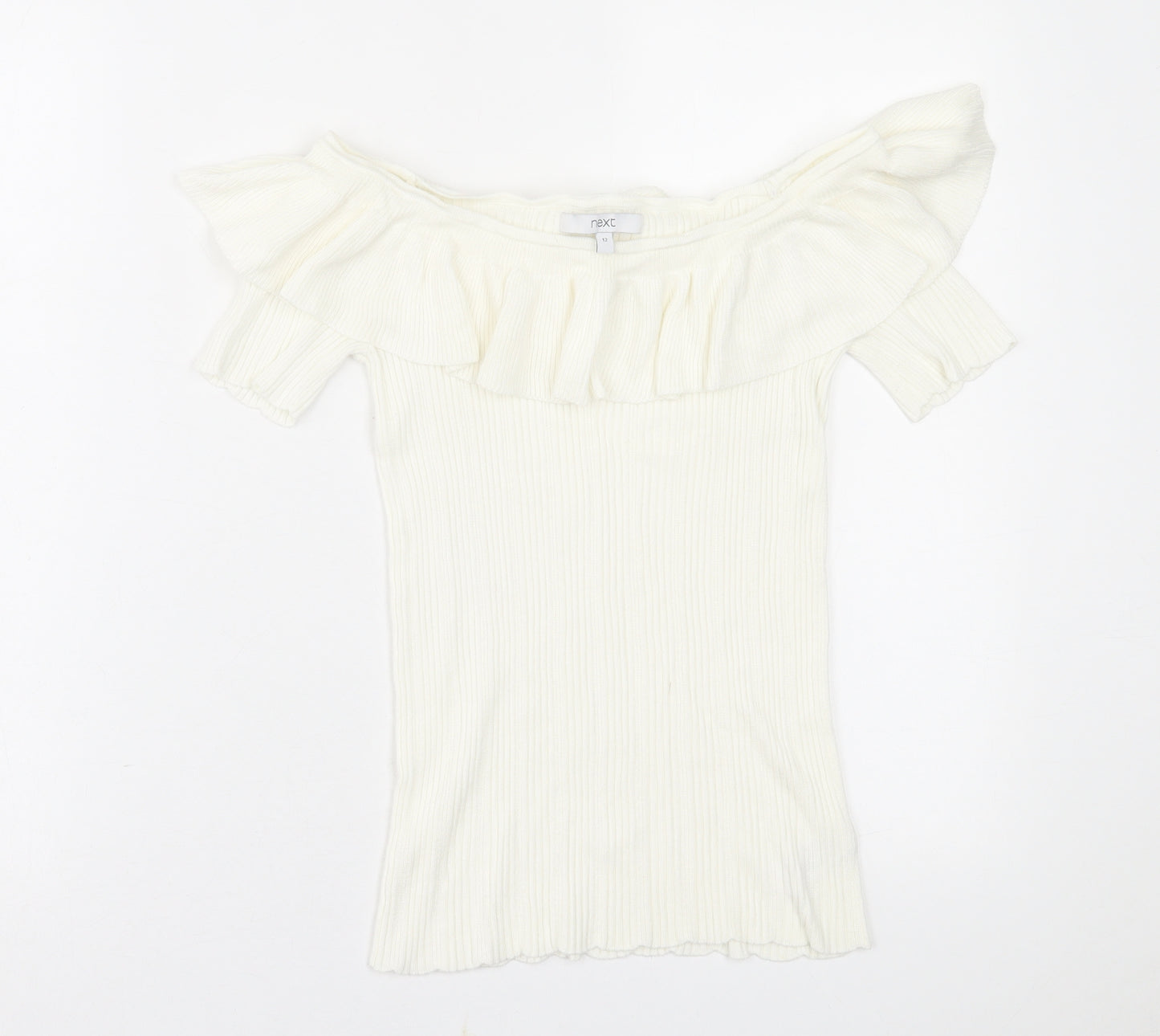NEXT Womens White  Viscose Basic T-Shirt Size 12 Off the Shoulder