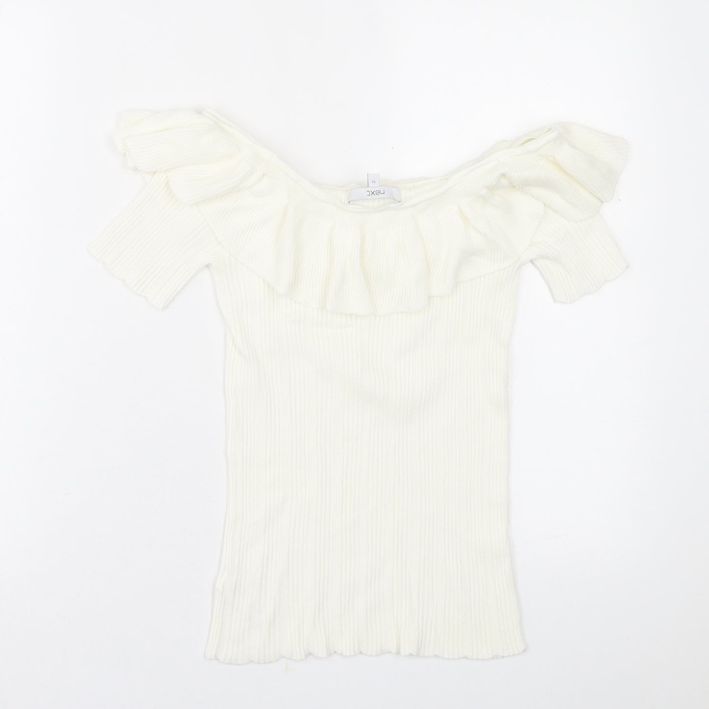 NEXT Womens White  Viscose Basic T-Shirt Size 12 Off the Shoulder