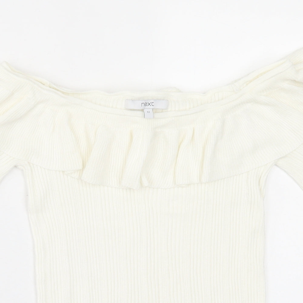 NEXT Womens White  Viscose Basic T-Shirt Size 12 Off the Shoulder