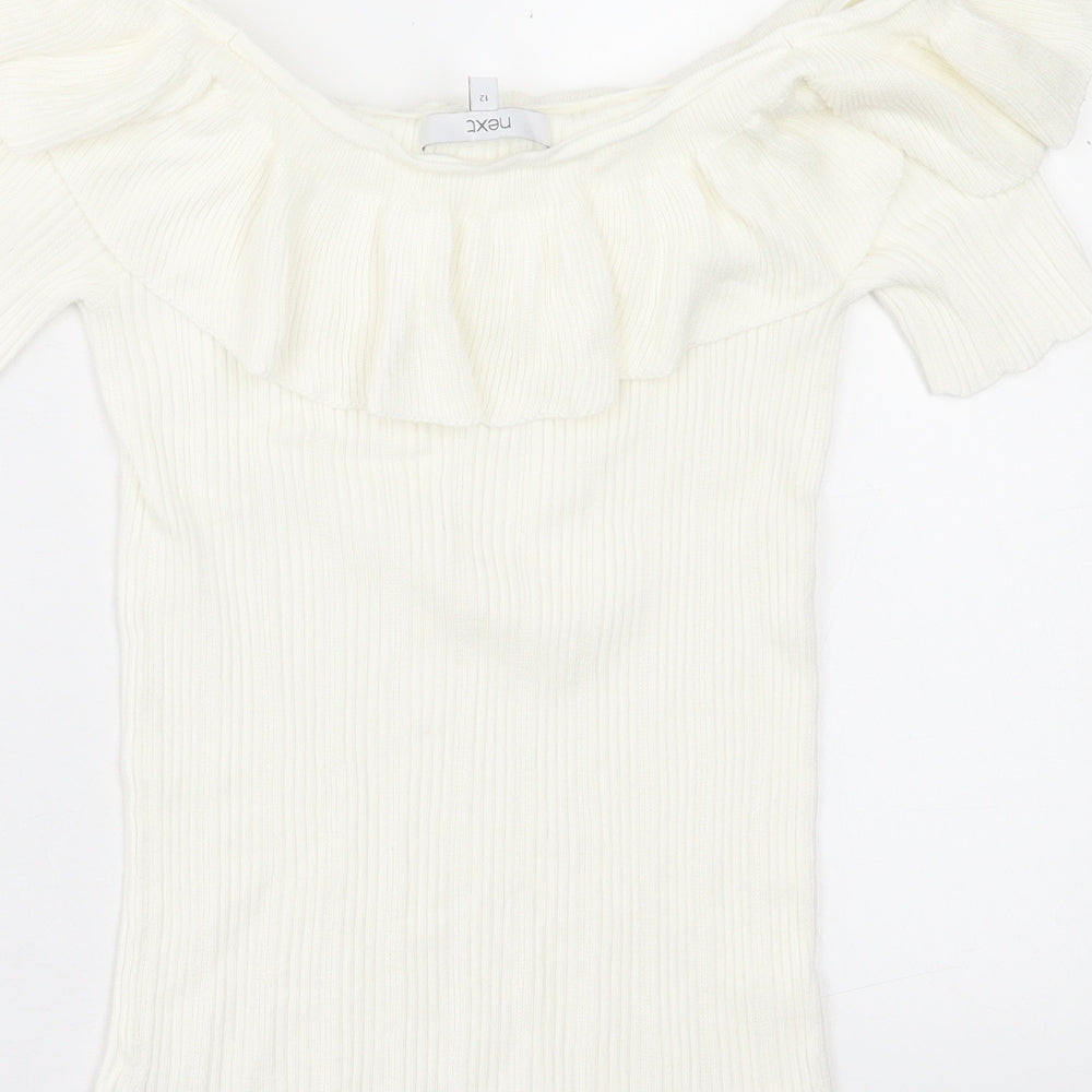 NEXT Womens White  Viscose Basic T-Shirt Size 12 Off the Shoulder
