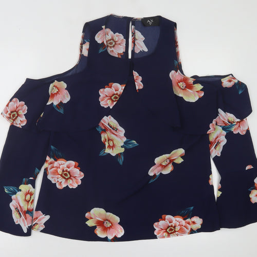 AX Paris Womens Blue Floral Polyester Basic Blouse Size 10 Crew Neck