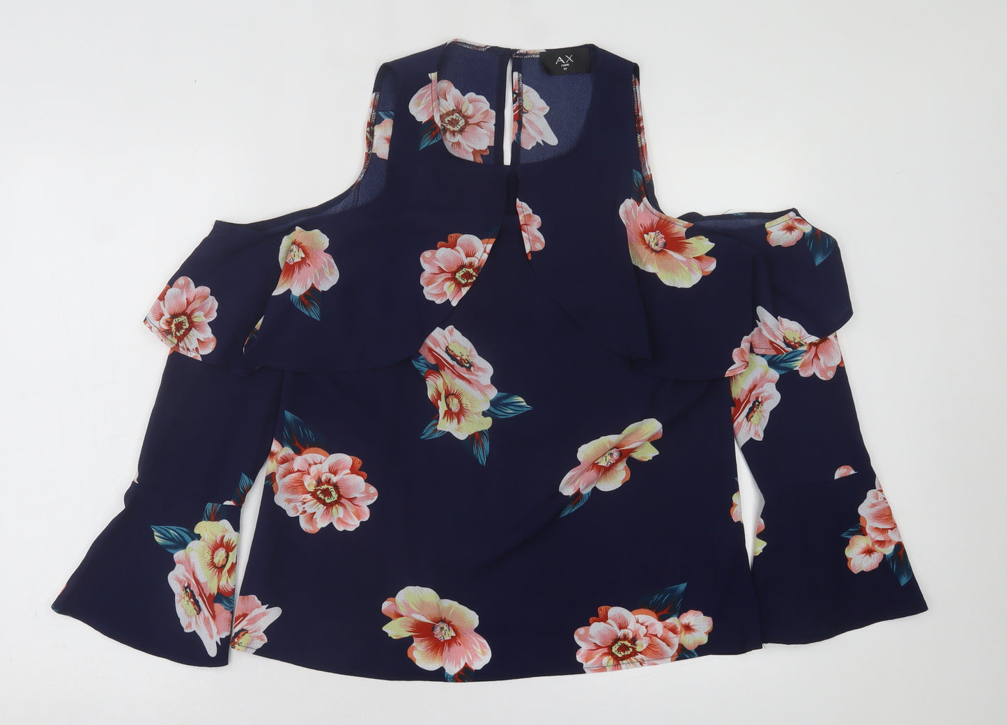 AX Paris Womens Blue Floral Polyester Basic Blouse Size 10 Crew Neck