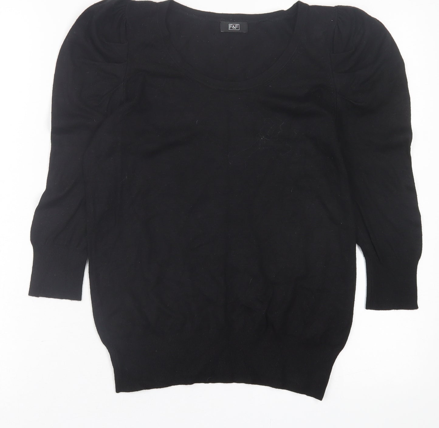 F&F Womens Black  Viscose Basic T-Shirt Size 10 Crew Neck