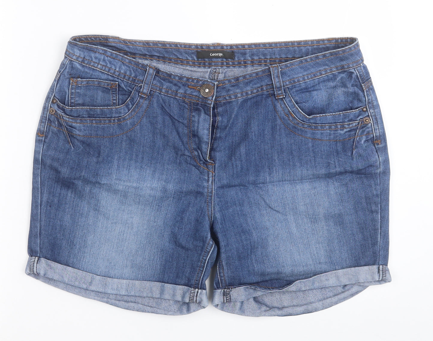 George Womens Blue  Cotton Boyfriend Shorts Size 12 L5 in Regular Button
