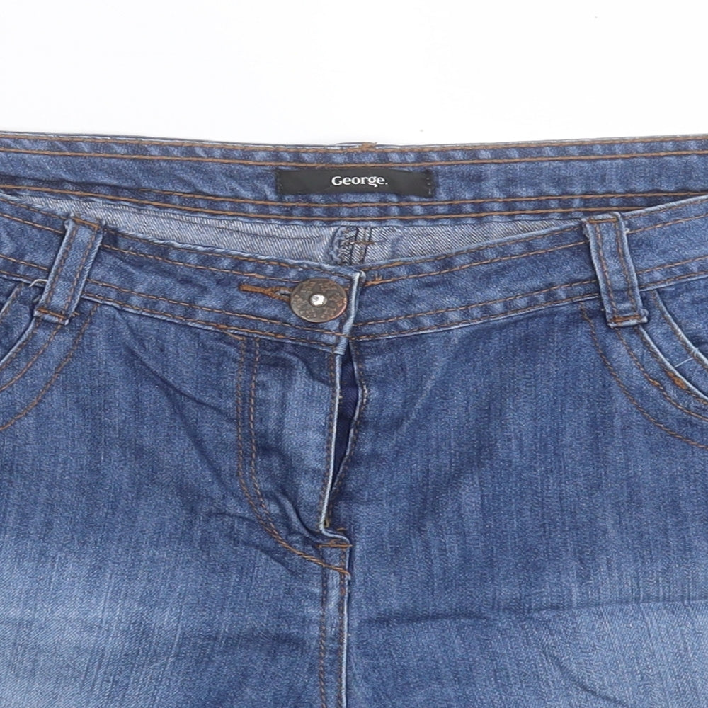 George Womens Blue  Cotton Boyfriend Shorts Size 12 L5 in Regular Button