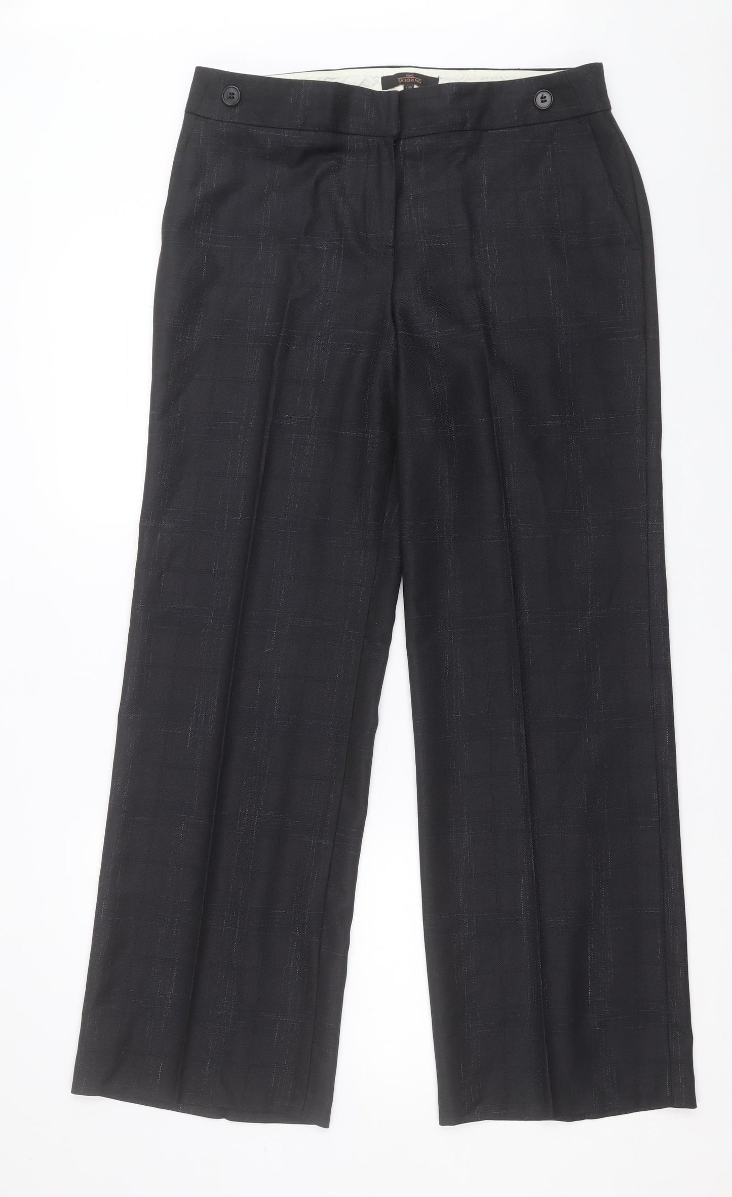 NEXT Womens Black Plaid Polyester Trousers  Size 12 L31 in Regular Hook & Eye