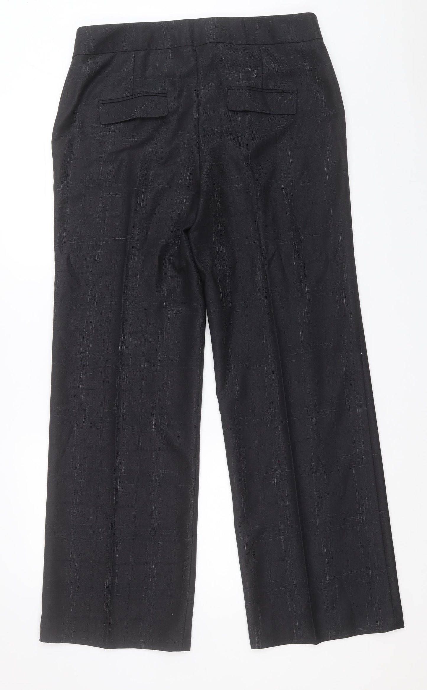 NEXT Womens Black Plaid Polyester Trousers  Size 12 L31 in Regular Hook & Eye