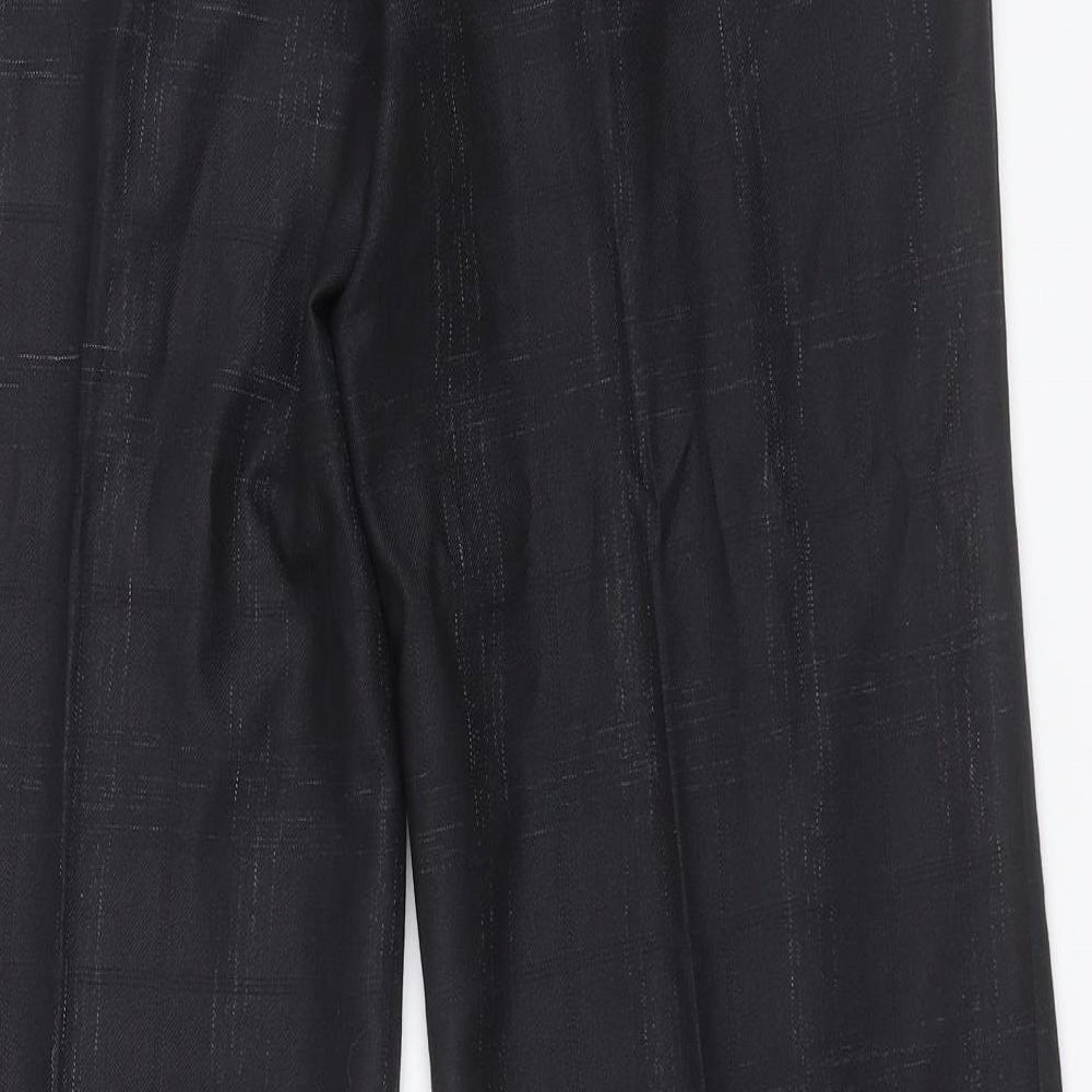 NEXT Womens Black Plaid Polyester Trousers  Size 12 L31 in Regular Hook & Eye