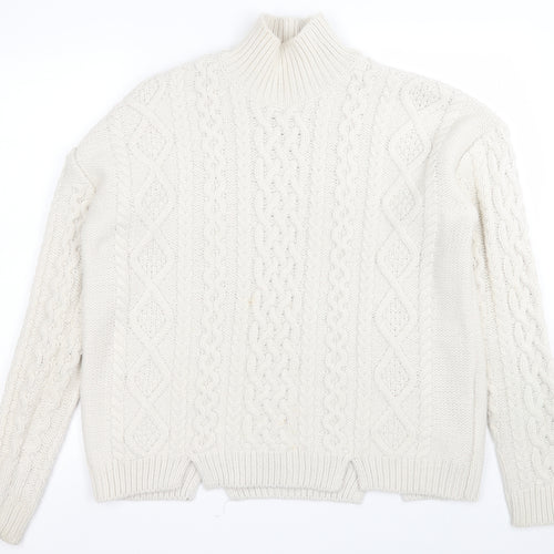 Marks and Spencer Womens Beige High Neck  Acrylic Pullover Jumper Size M