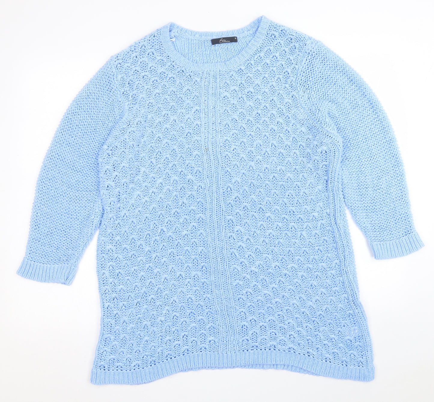 BM Collection Womens Blue Crew Neck  Acrylic Pullover Jumper Size XL