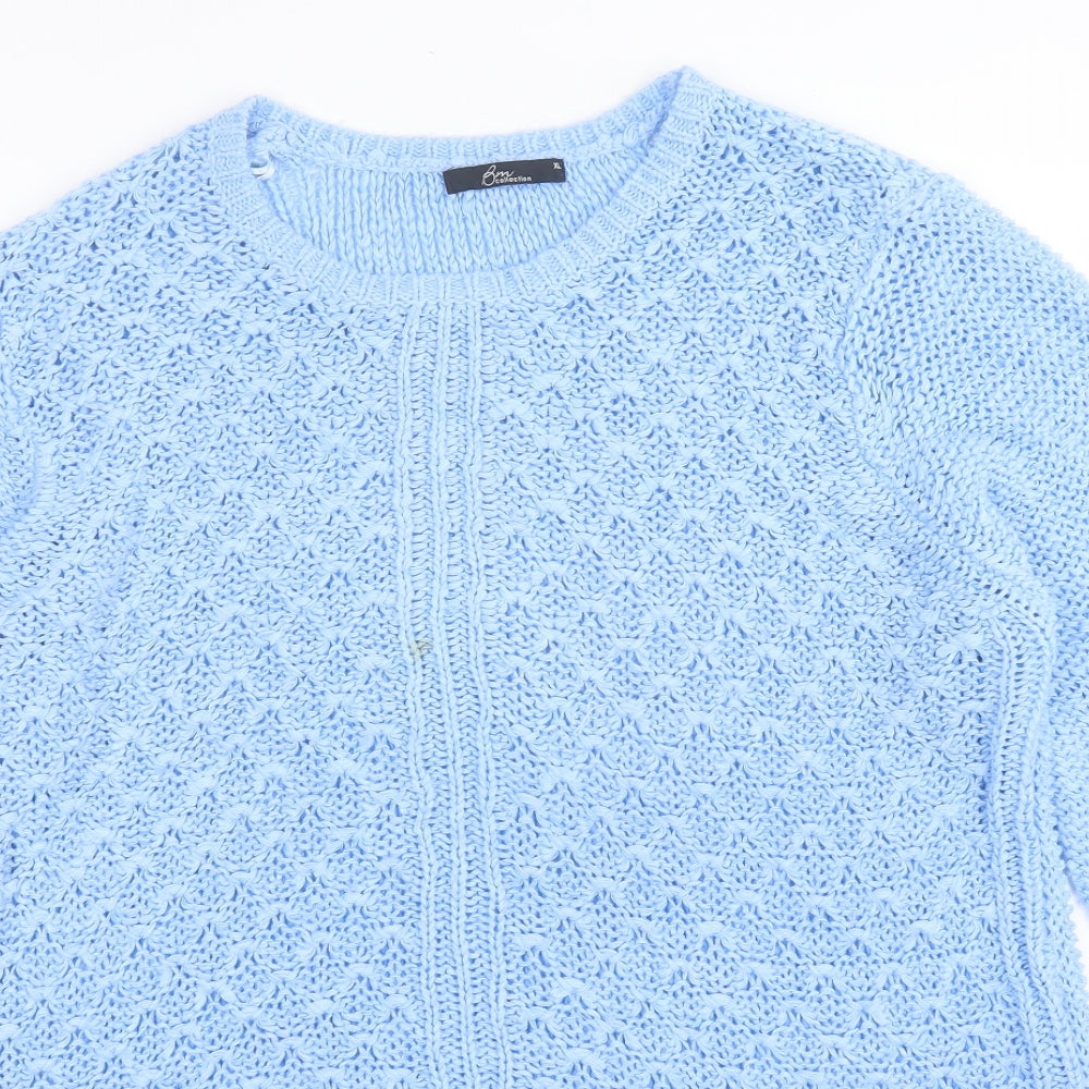 BM Collection Womens Blue Crew Neck  Acrylic Pullover Jumper Size XL