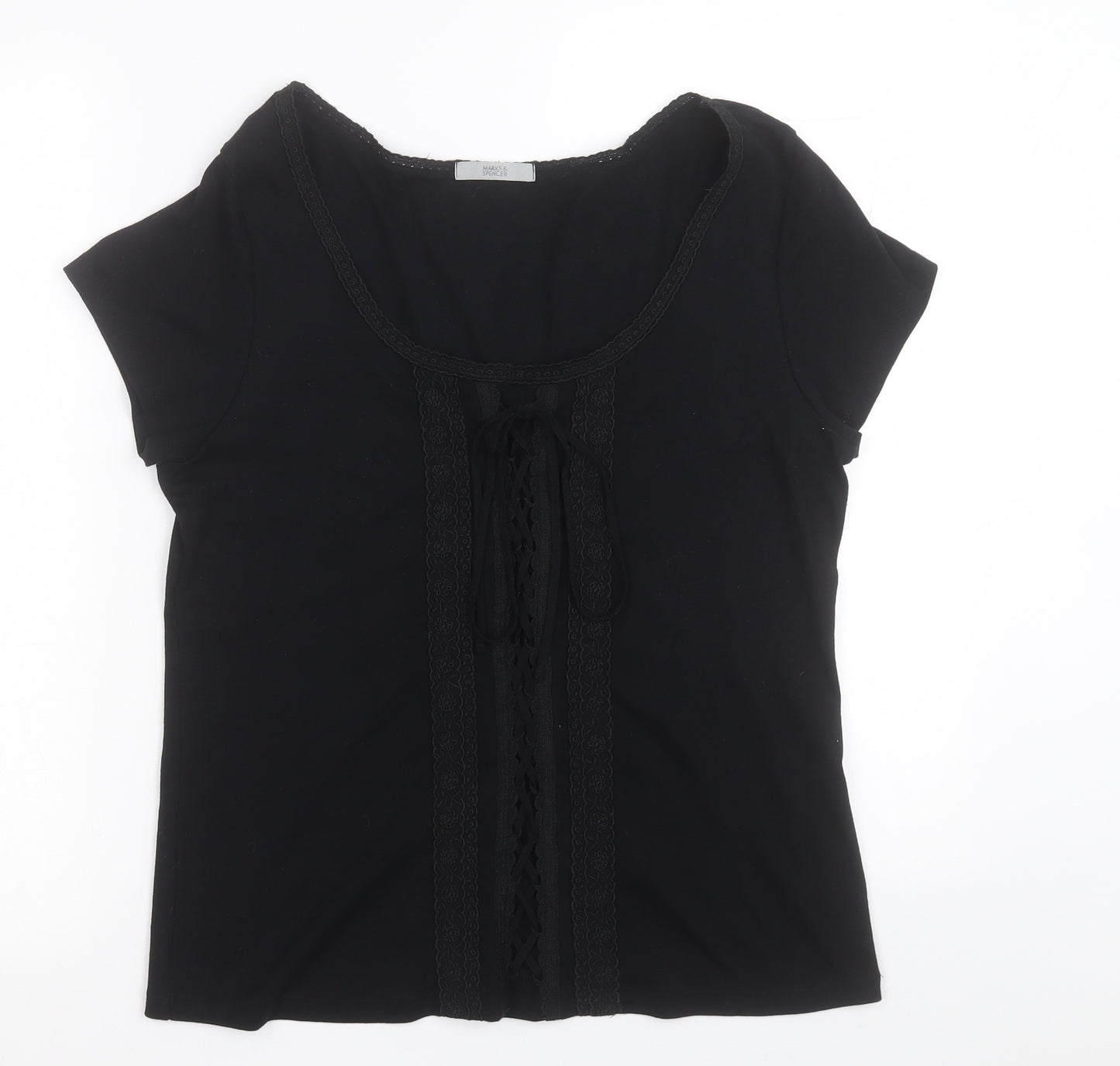 Marks and Spencer Womens Black  Cotton Basic T-Shirt Size 18 Scoop Neck