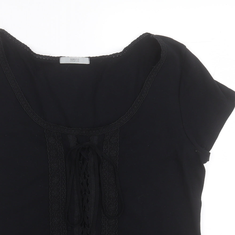 Marks and Spencer Womens Black  Cotton Basic T-Shirt Size 18 Scoop Neck