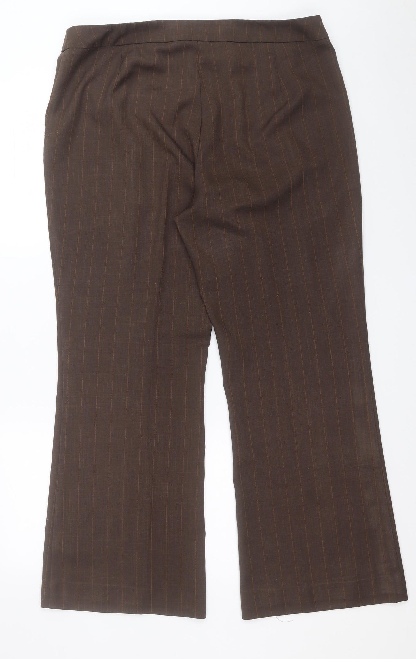 Marks and Spencer Womens Brown Striped Polyester Trousers  Size 18 L29 in Regular Button