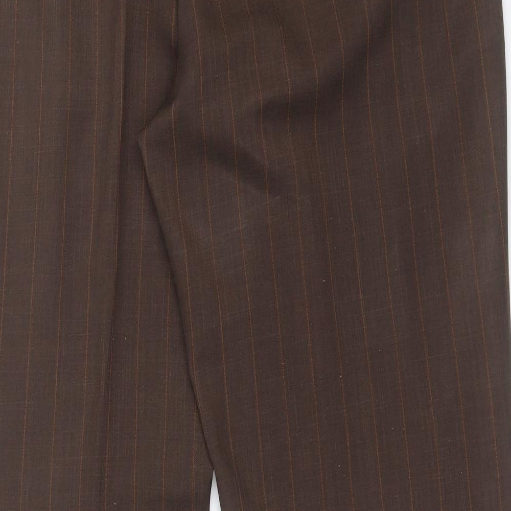 Marks and Spencer Womens Brown Striped Polyester Trousers  Size 18 L29 in Regular Button