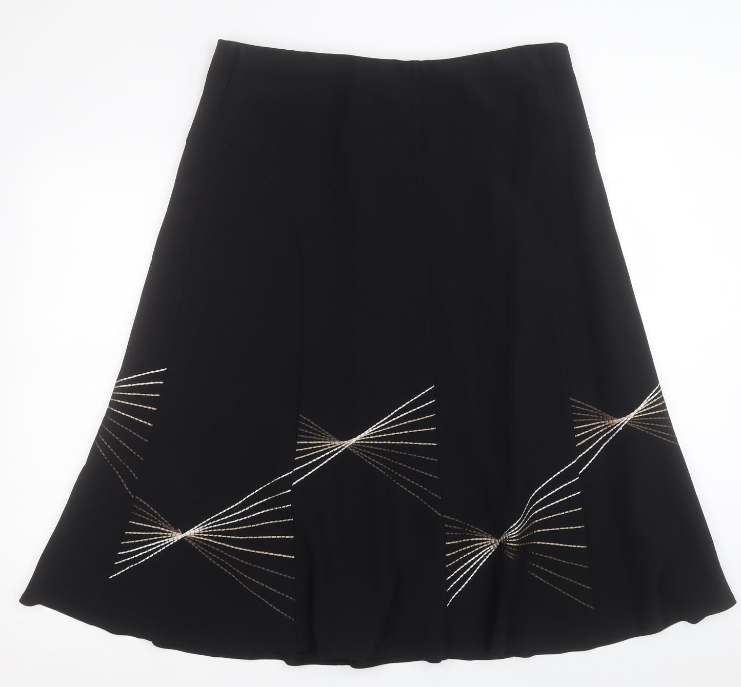 Marks and Spencer Womens Black Geometric Polyester A-Line Skirt Size 18