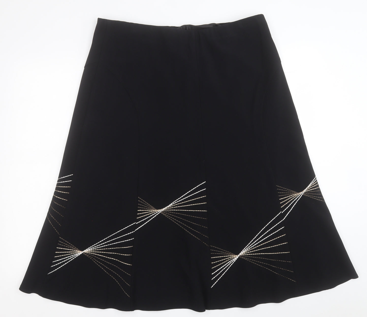 Marks and Spencer Womens Black Geometric Polyester A-Line Skirt Size 18