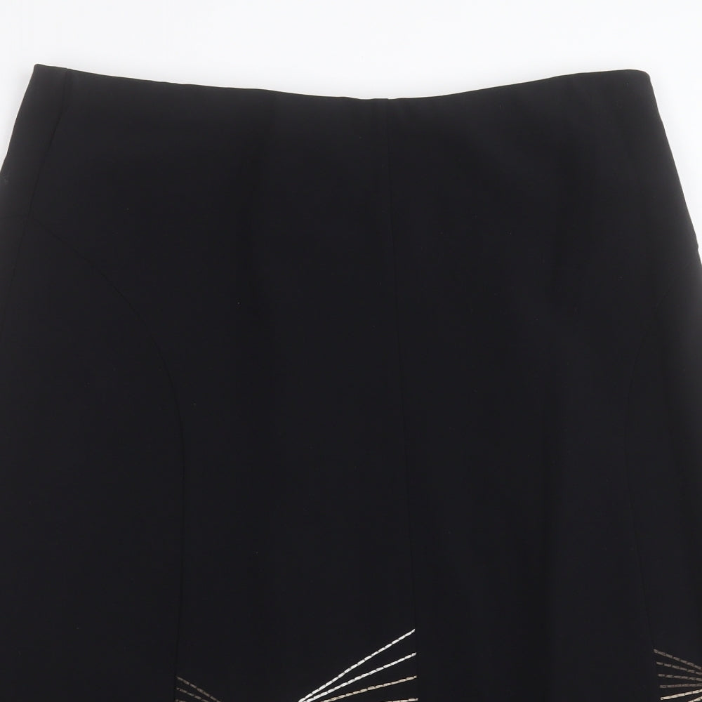 Marks and Spencer Womens Black Geometric Polyester A-Line Skirt Size 18