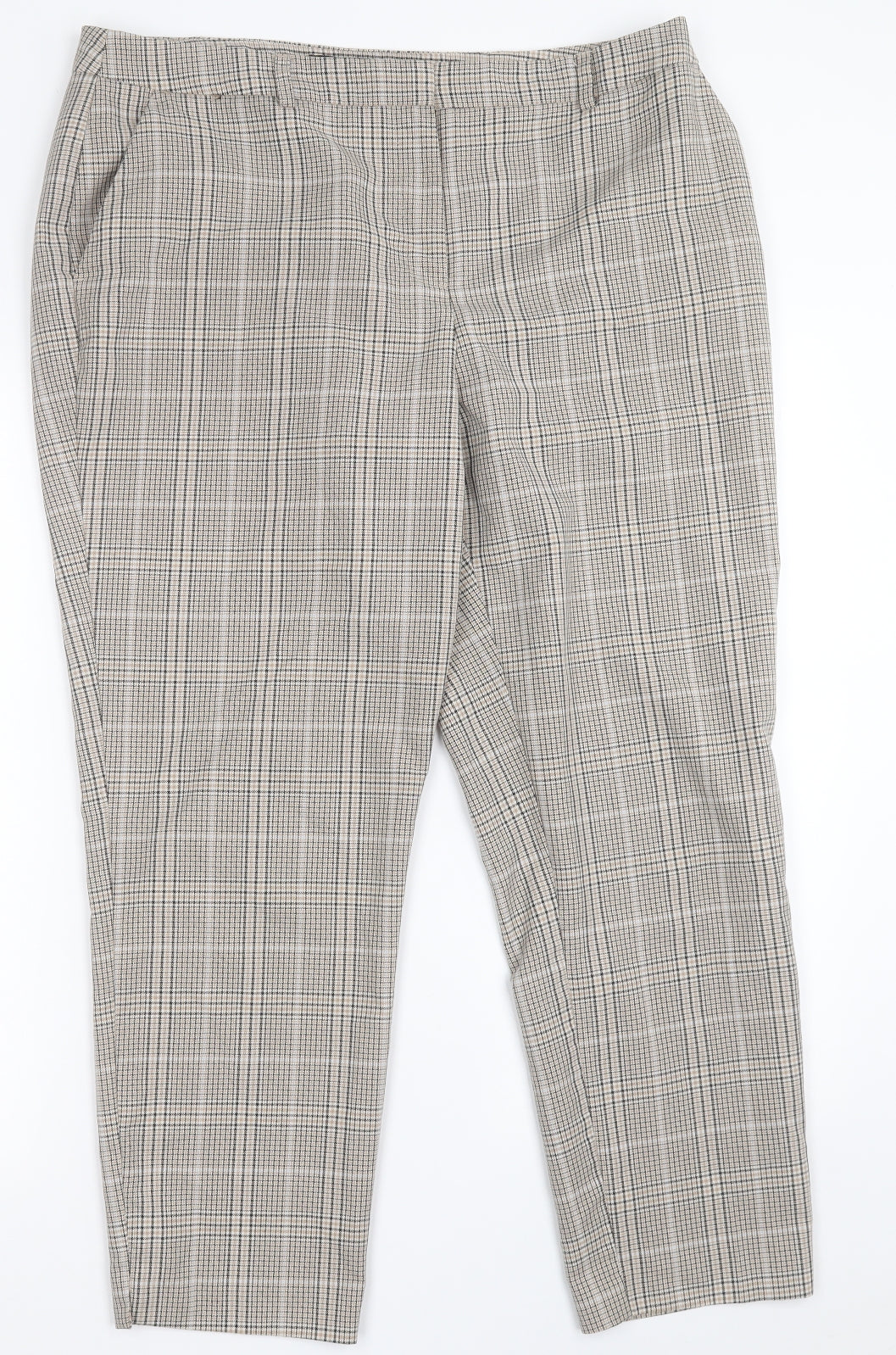 Dorothy Perkins Womens Beige Plaid Polyester Trousers  Size 14 L28 in Regular Hook & Eye