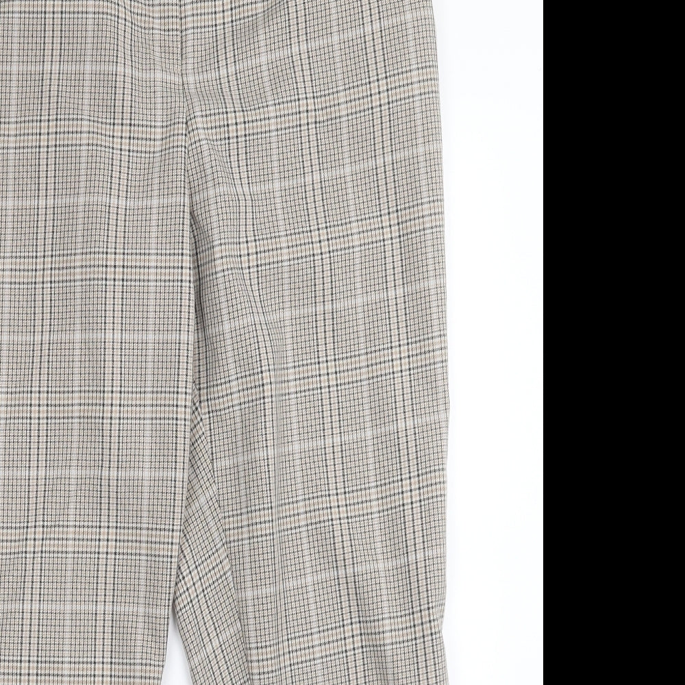 Dorothy Perkins Womens Beige Plaid Polyester Trousers  Size 14 L28 in Regular Hook & Eye