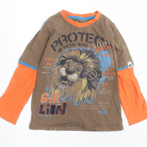 Marks and Spencer Boys Brown  Cotton Basic Casual Size 4-5 Years Collared Pullover - WWF
