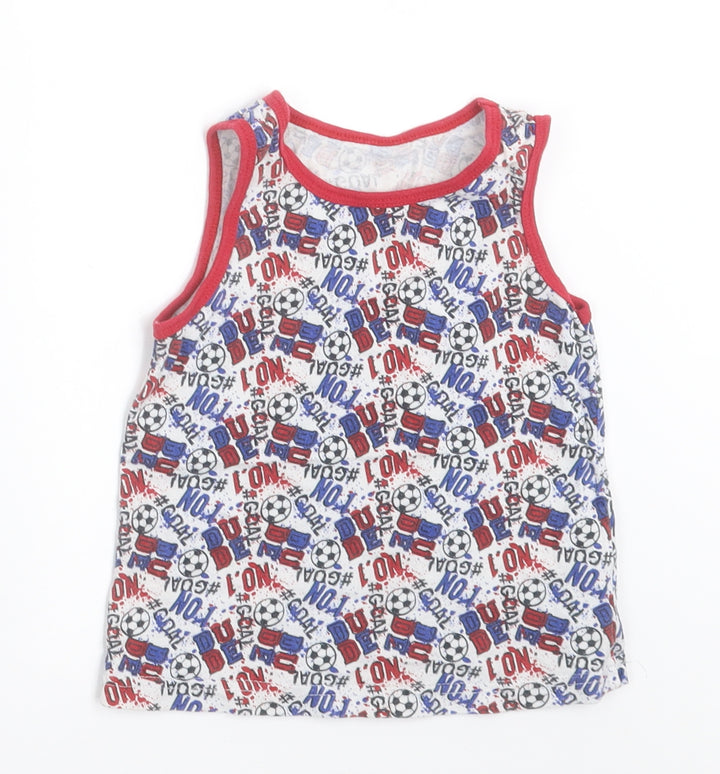 Primark Boys Multicoloured Geometric Cotton Basic Tank Size 4-5 Years Crew Neck Pullover - Football