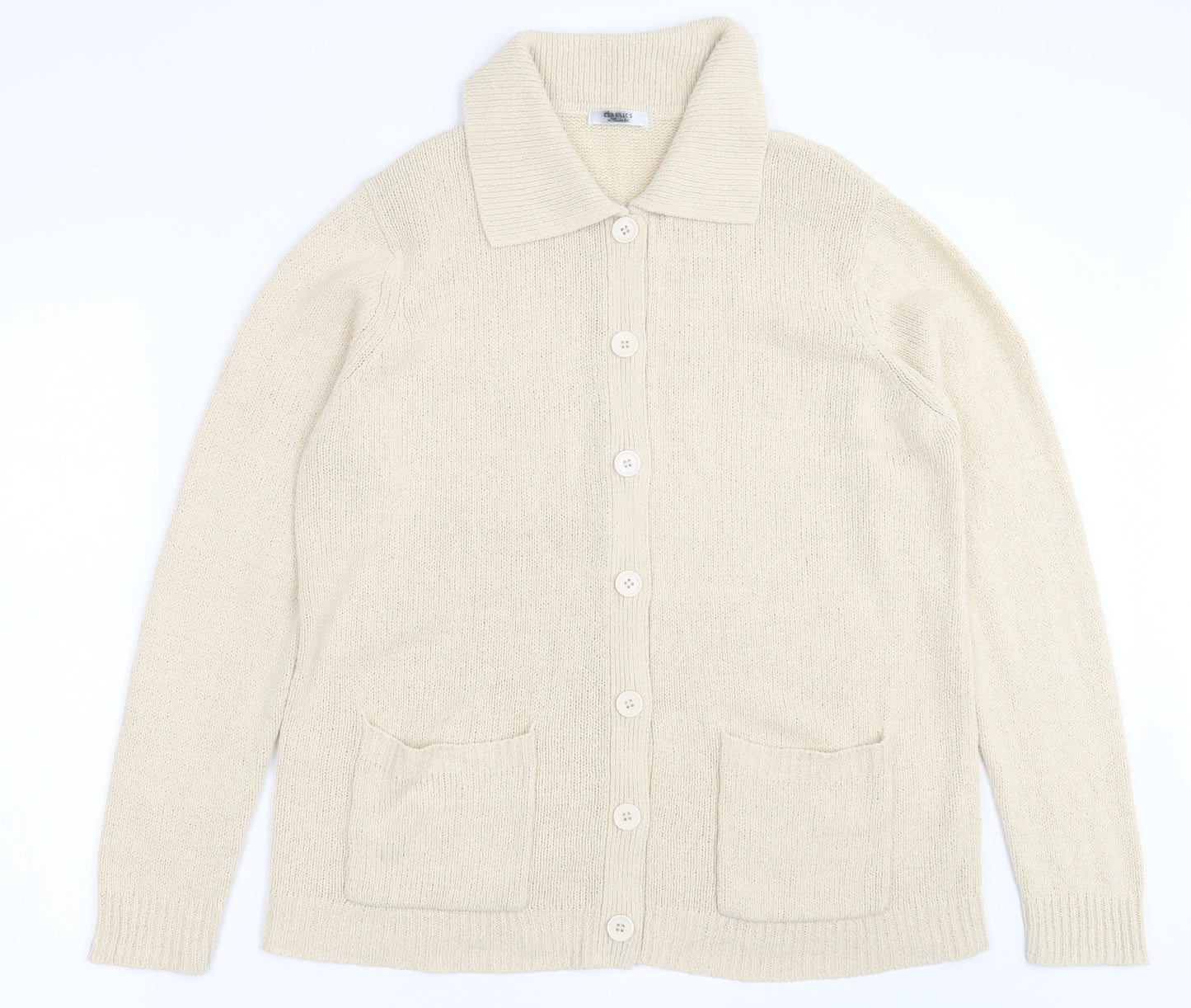 Berkertex Womens Beige Collared  Acrylic Cardigan Jumper Size 14