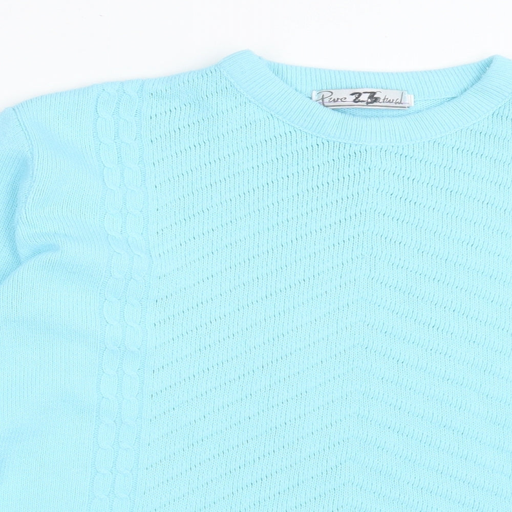 pure & natural Womens Blue Crew Neck  Acrylic Pullover Jumper Size M