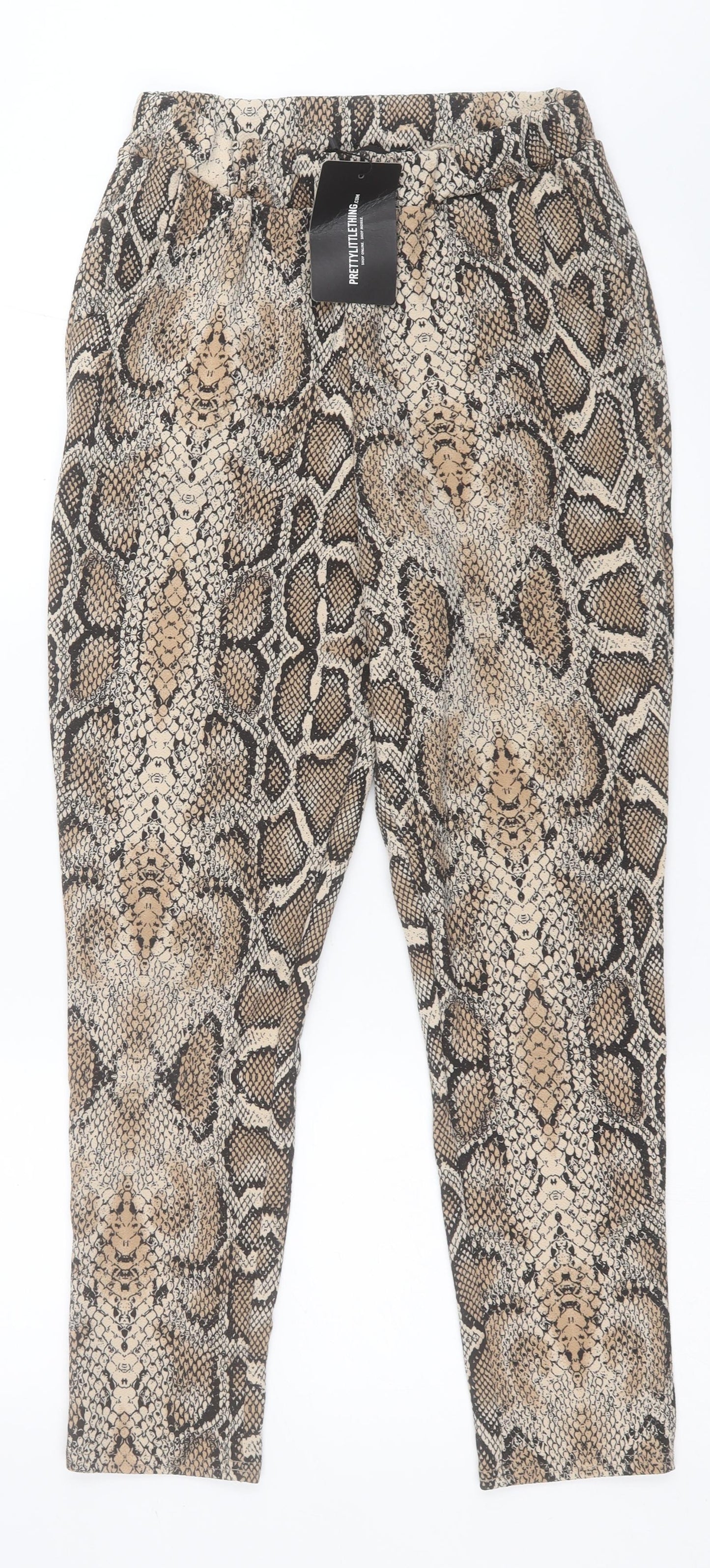 PRETTYLITTLETHING Womens Brown Animal Print Polyester Trousers  Size 12 L28 in Regular