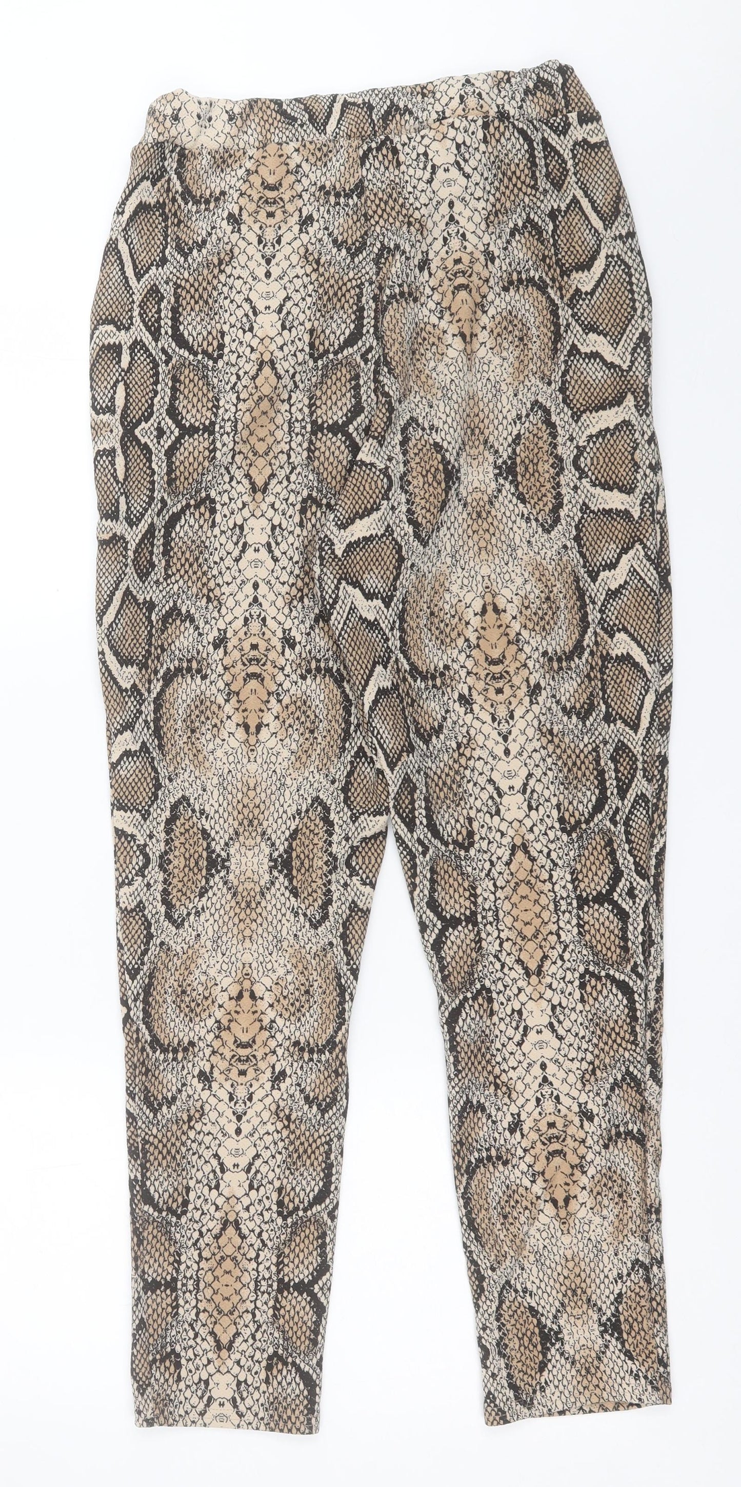PRETTYLITTLETHING Womens Brown Animal Print Polyester Trousers  Size 12 L28 in Regular