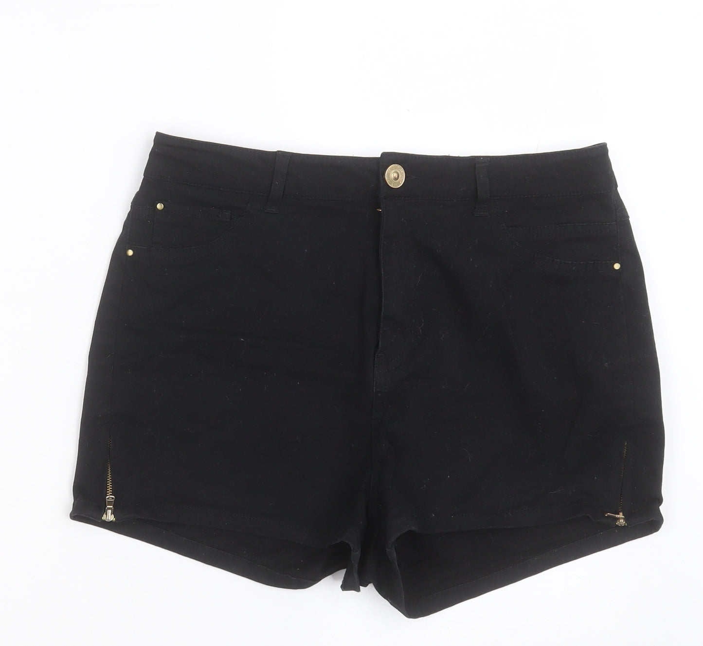 River Island Womens Black  Cotton Boyfriend Shorts Size 14  Regular Button