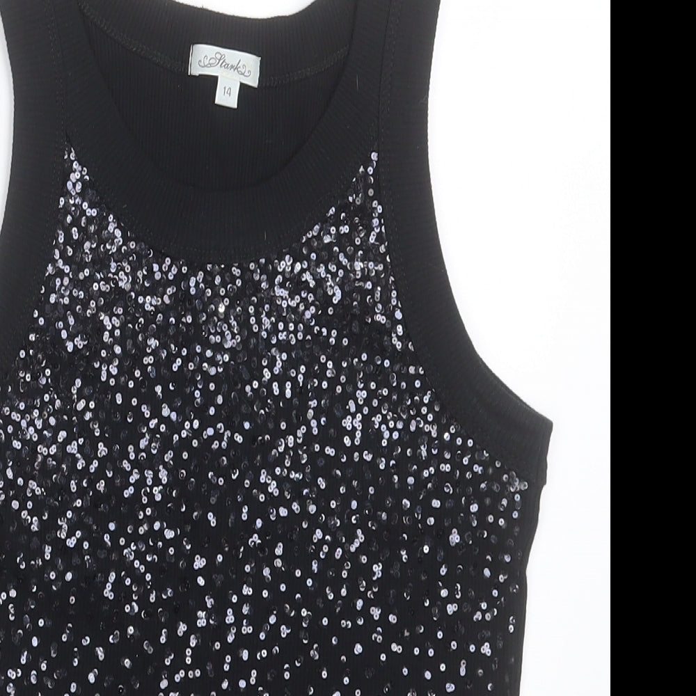 Stark Womens Black  Cotton Basic Tank Size 14 Crew Neck