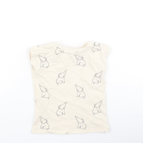 George  Baby Beige  Cotton Basic T-Shirt Size 9-12 Months Round Neck  - Elephants