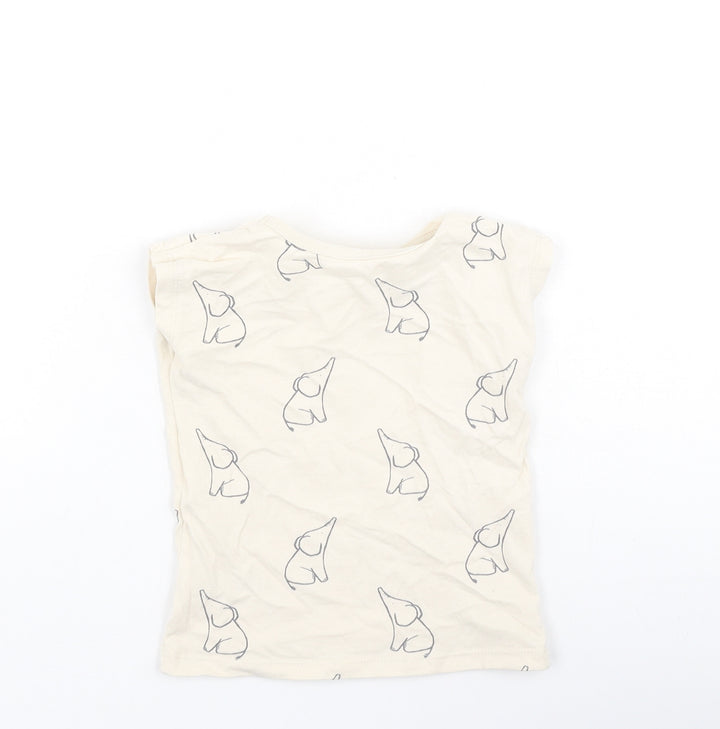 George Baby Beige Cotton Basic T-Shirt Size 9-12 Months Round Neck - Elephants