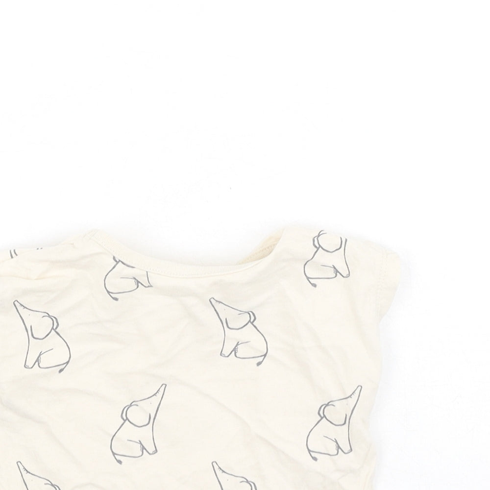 George  Baby Beige  Cotton Basic T-Shirt Size 9-12 Months Round Neck  - Elephants