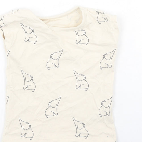 George  Baby Beige  Cotton Basic T-Shirt Size 9-12 Months Round Neck  - Elephants