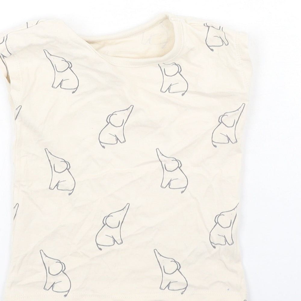 George  Baby Beige  Cotton Basic T-Shirt Size 9-12 Months Round Neck  - Elephants
