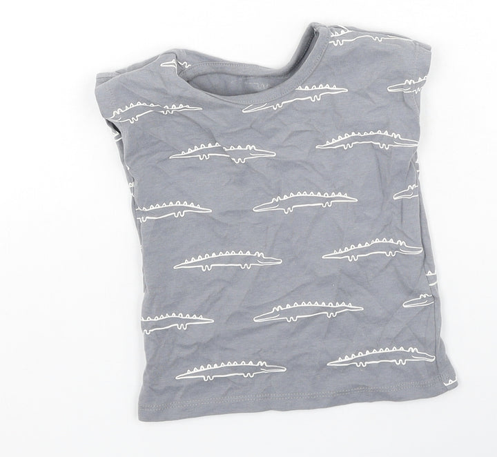 George  Boys Grey  Cotton Basic T-Shirt Size 9-12 Months Round Neck  - crocodiles